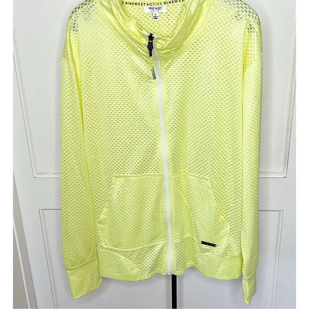 Nine West Active Yellow Mesh Zip Up Jacket Large